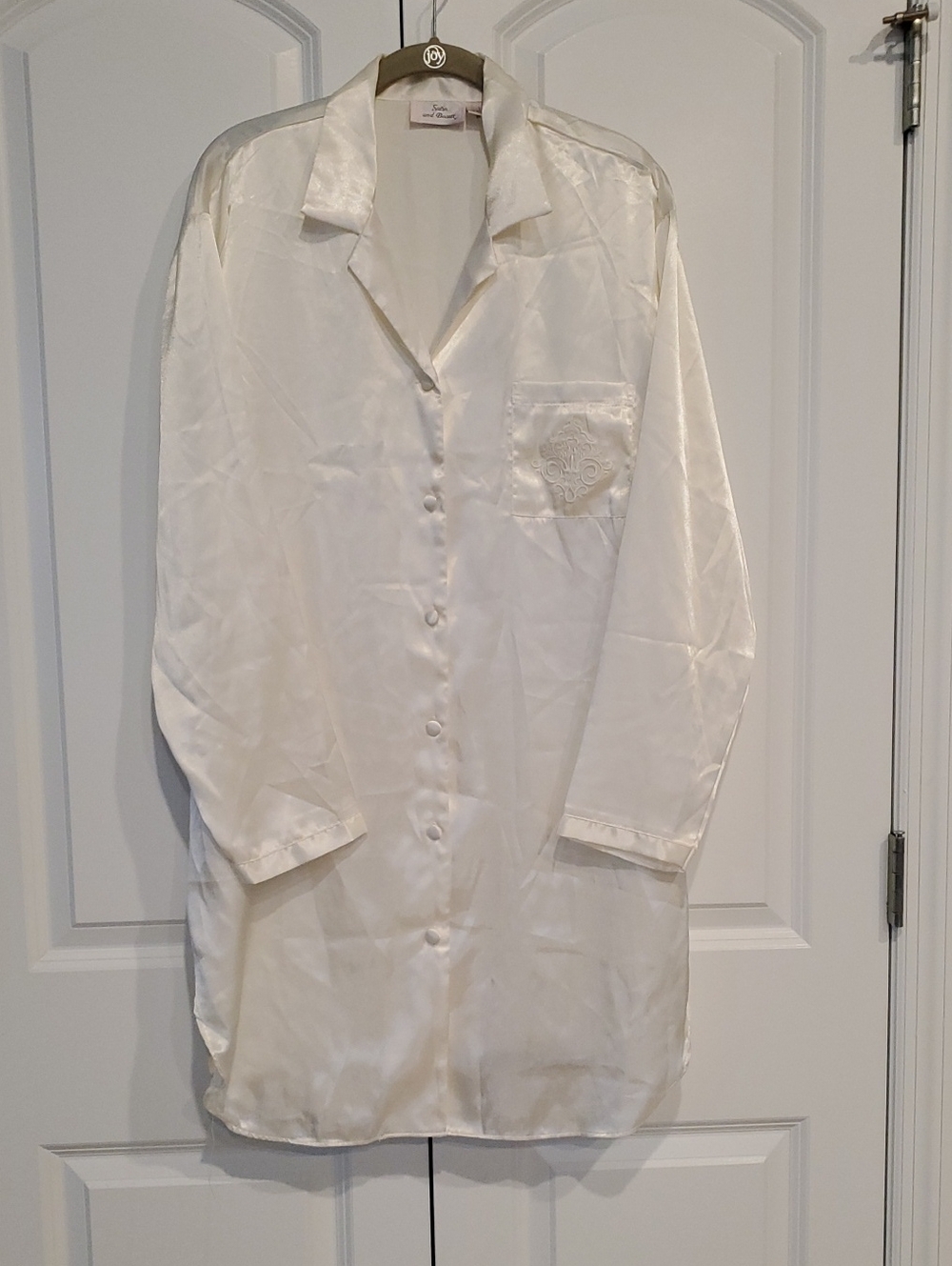 Satin White Button-Down Sleep Shirt Size L